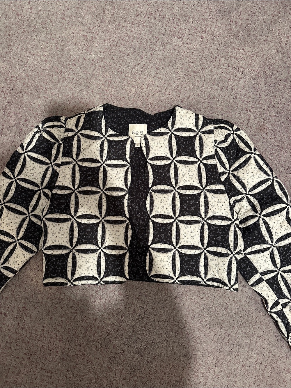 Sea NY Black and Cream Geometric Cropped Jacket